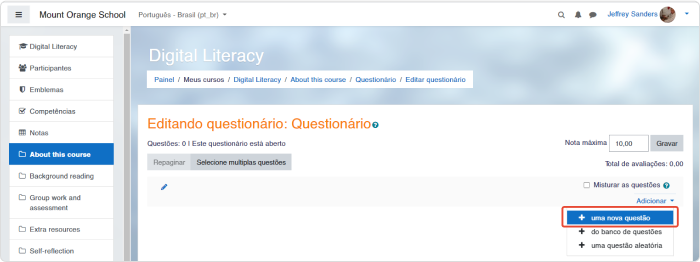 Adicionar uma nova questaono Moodle