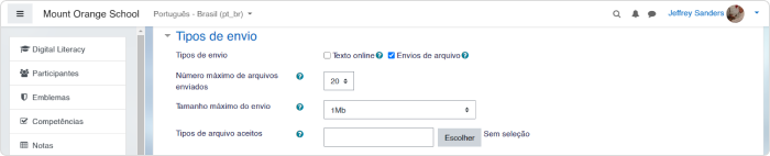 Tipos de envio no Moodle