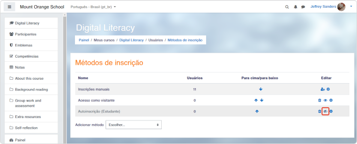 Métodos de inscrição no Moodle