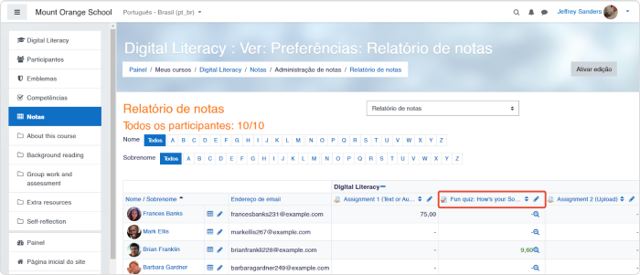 Avaliação de tarefas no Moodle