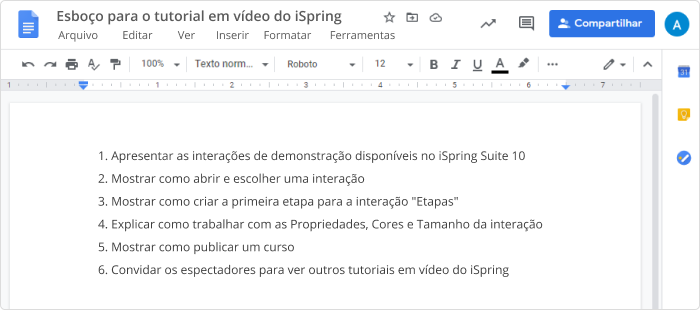 Esboço para o tutorial em vídeo do iSpring