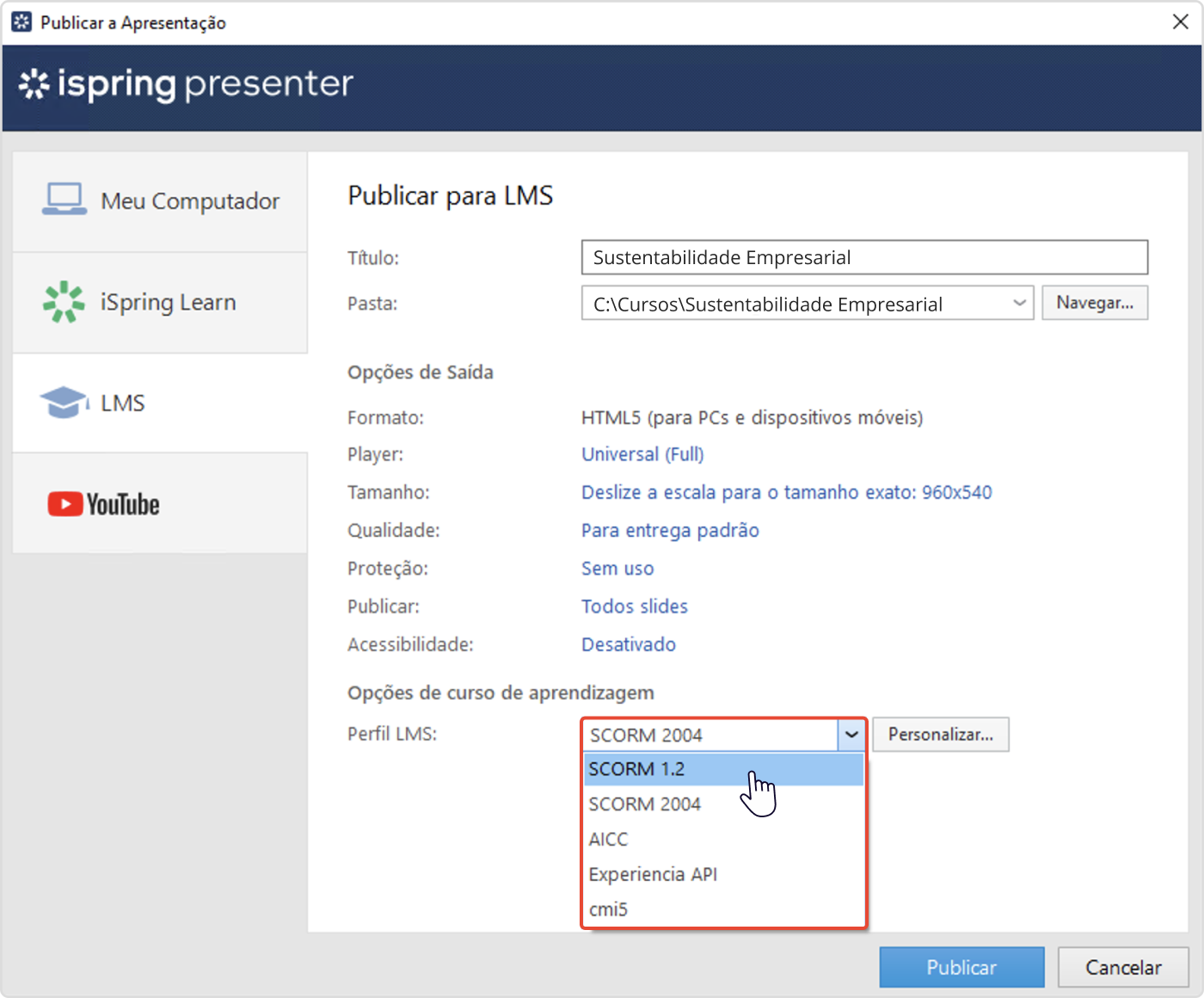 Publicando um curso para um EaD Publicando um curso de e-learning para um EaD