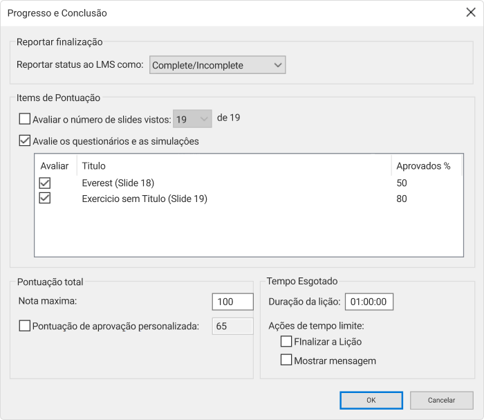 Ajustar as configurações de progresso e conclusão