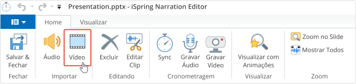 Importando um arquivo de vídeo no iSpring Suite