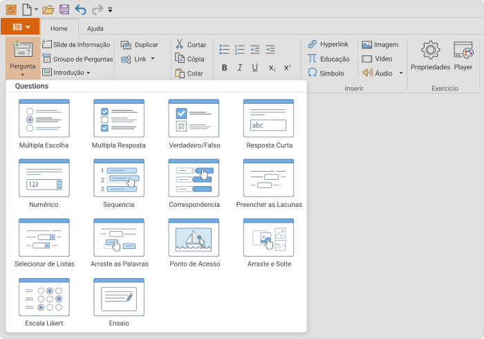 Perguntas no kit de ferramenta de autoria iSpring Suite