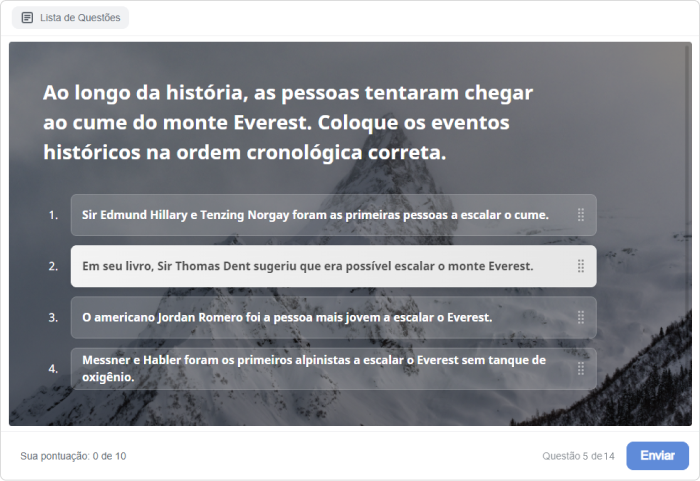 Segundo questionário aplicado aos alunos. Na questão 1 (  Se você