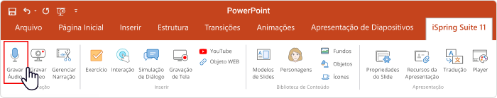 gravar Gravando apresentação PowerPoint com áudio ou música