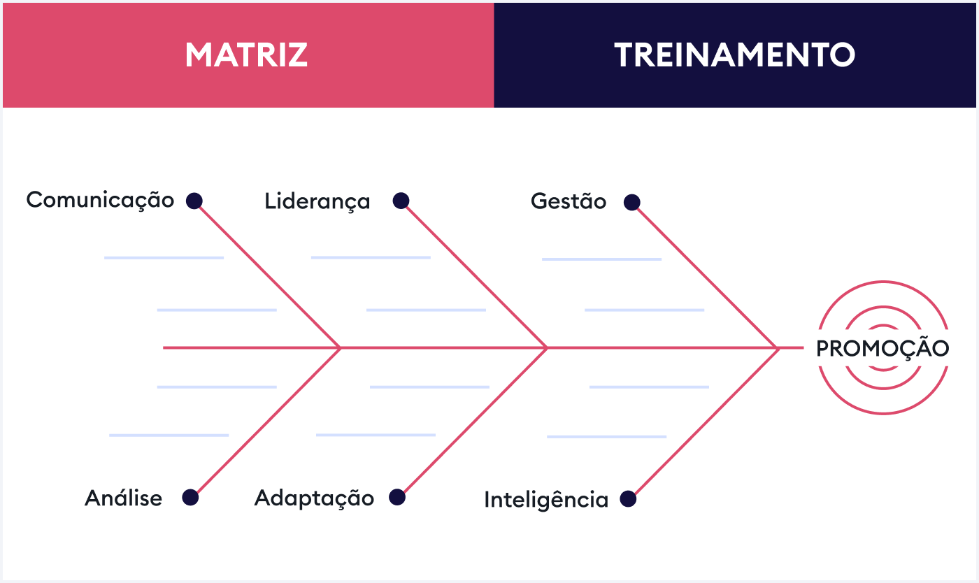 A matriz de treinamento e desenvolvimento mostra as habilidades necessárias para a promoção