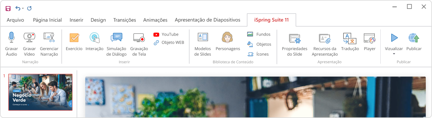 Interface do iSpring Suite 