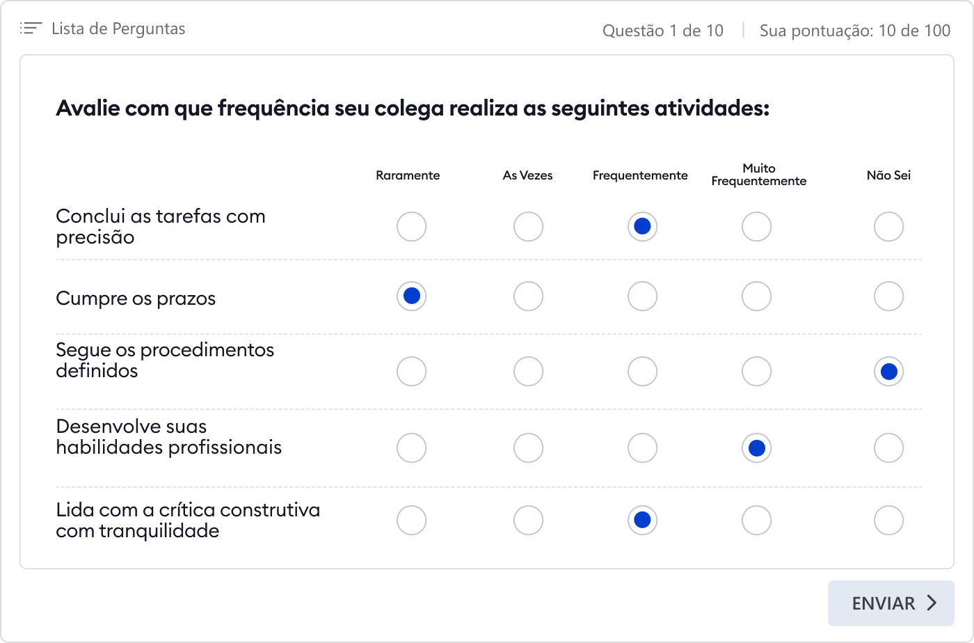 Pesquisa de avaliação de desempenho criada com as ferramentas da iSpring