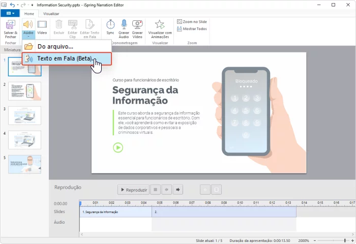 Como converter texto em voz com o iSpring Suite Max